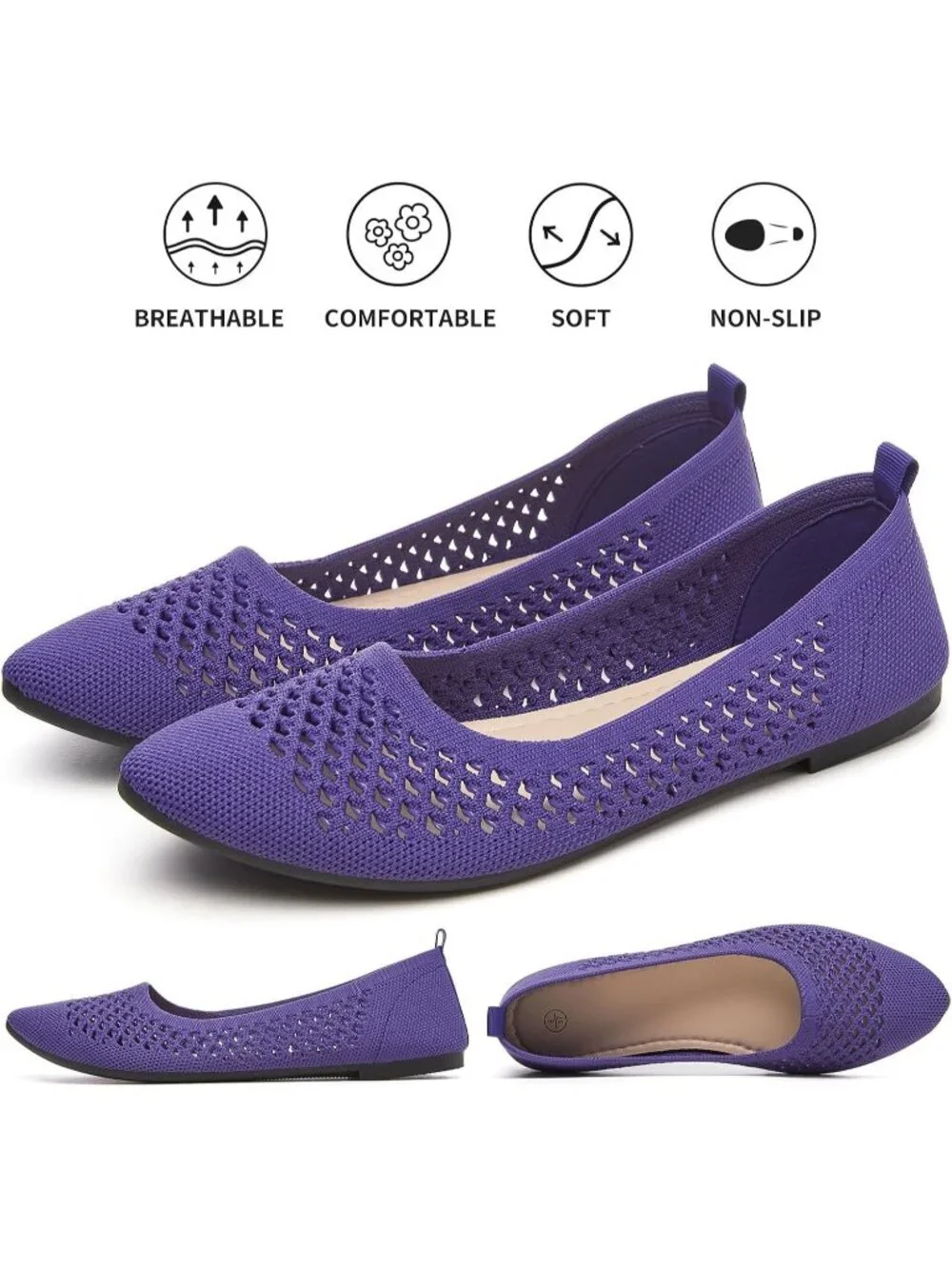 Women's Dark Purple Comfortable Pointed Toe Slip On Business Casual Ballet Flats